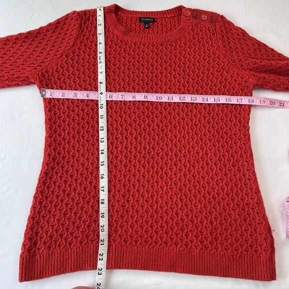 Talbots Orange Eyelet Sweater Women's size Small Wool Blend Crewneck - Picture 5 of 5